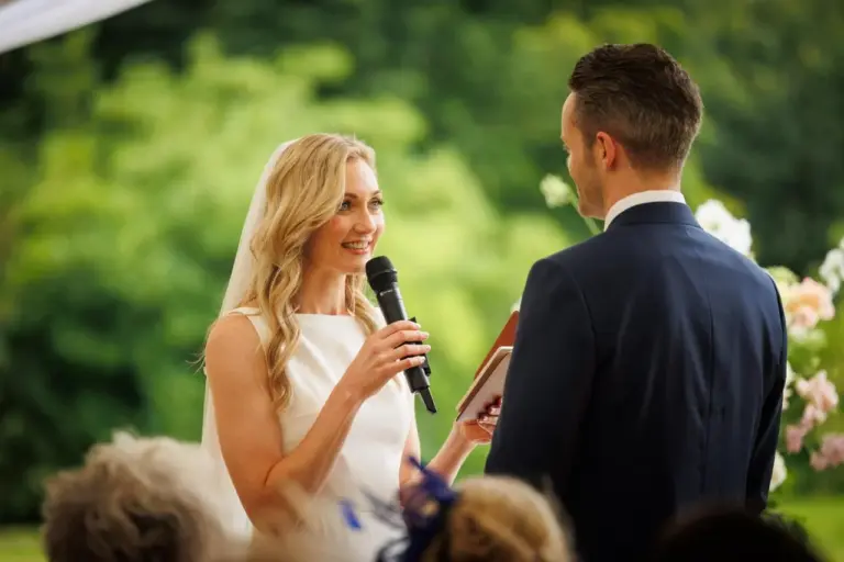 Anna and Colin exchanging their vows with celebrant Rosemary Hartigan at Castle Durrow