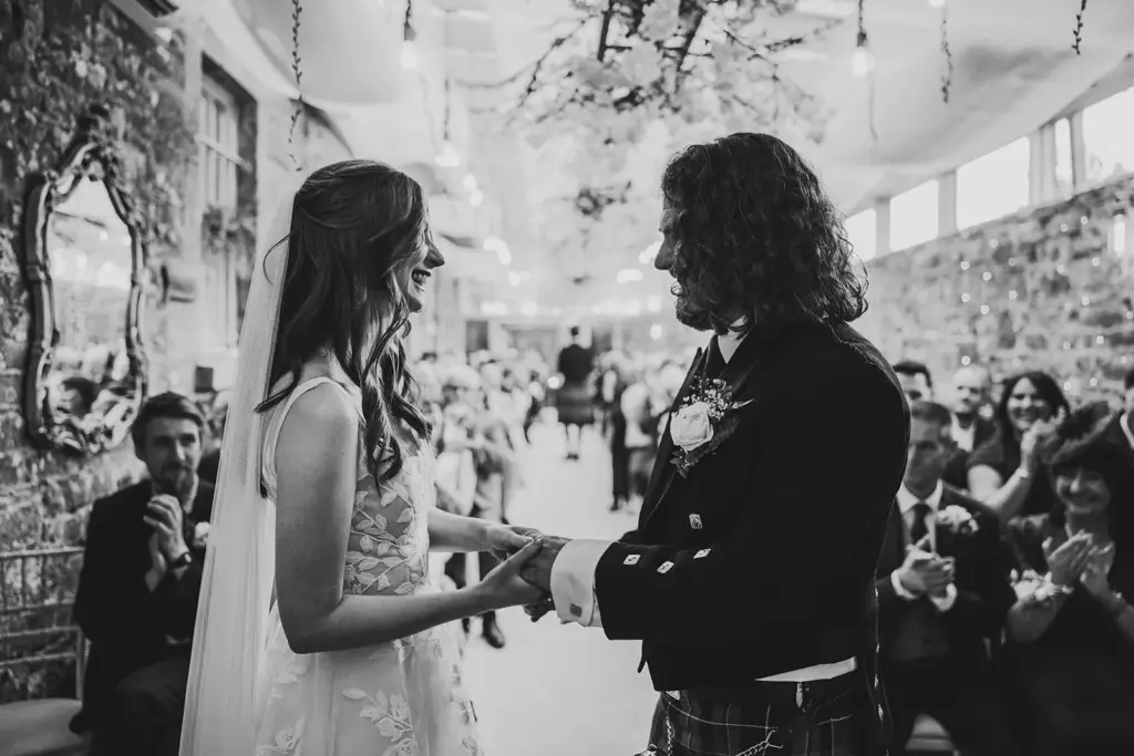 Ciara and Oisin during their wedding ceremony at Boyne Hill House